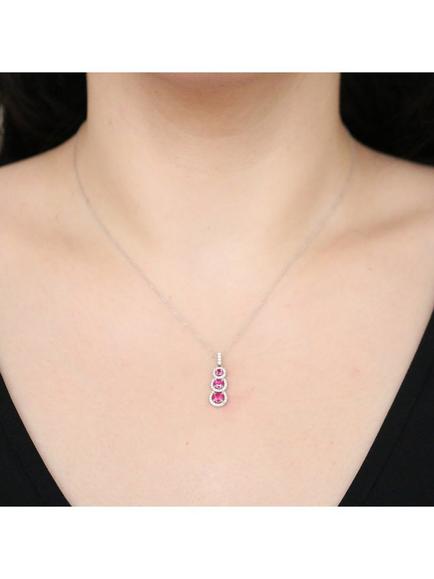 E.W Adams 18ct White Gold Diamond and Ruby Pendant Necklace - view 2, Silver/Red