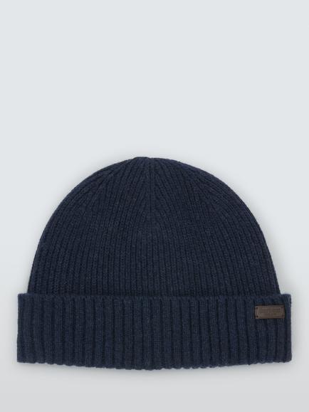 Barbour Conrad Beanie Hat & Scarf Gift Set, Navy/ Shadow Classic - view 2, Navy/ Shadow Classic