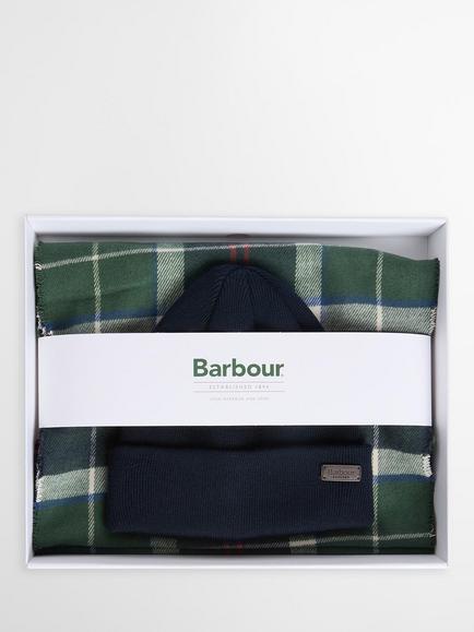 Barbour Swinton Beanie & Scarf Gift Set, Evergreen, Evergreen