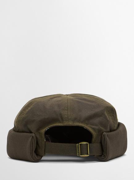 Barbour Renford Waxed Cotton Docker Cap, Olive Green - view 2, Olive Green