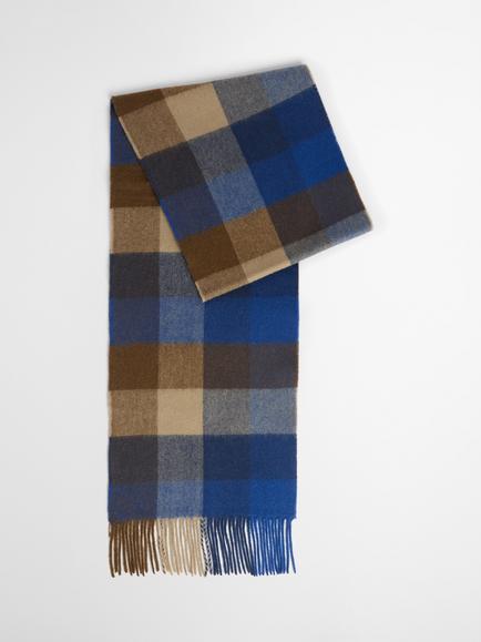 Barbour Tattersall Check Wool Scarf, Navy Mix