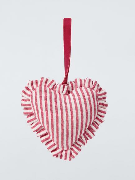 John Lewis The Cherisher Striped Fabric Heart Tree Decoration, Red, Red