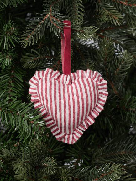 John Lewis The Cherisher Striped Fabric Heart Tree Decoration, Red - view 2, Red