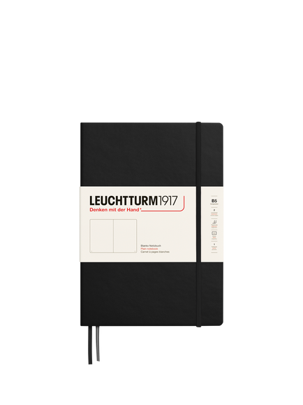 LEUCHTTURM1917 B5 Plain Hardcover Notebook, Black, Black
