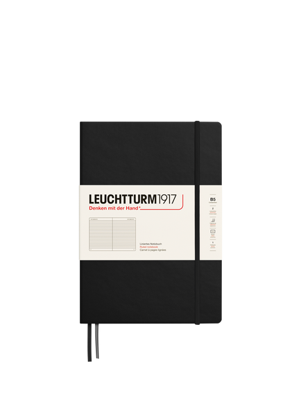 LEUCHTTURM1917 B5 Hardcover Ruled Notebook, Black, Black
