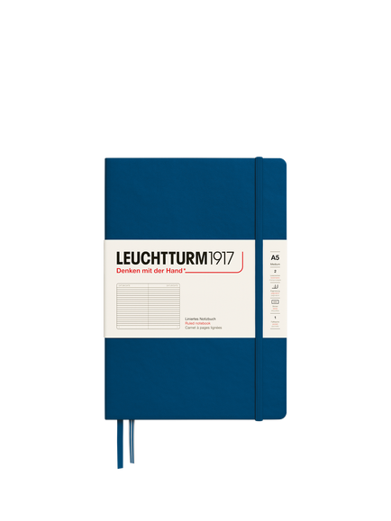 LEUCHTTURM1917 A5 Medium Ruled Hardcover Notebook, Blue, Blue
