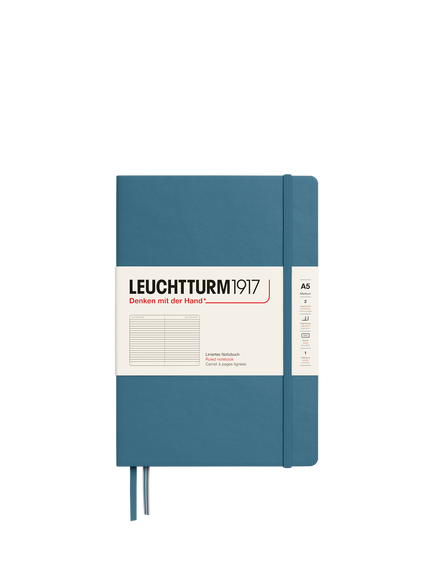 LEUCHTTURM1917 A5 Medium Ruled Hardcover Notebook, Blue, Blue