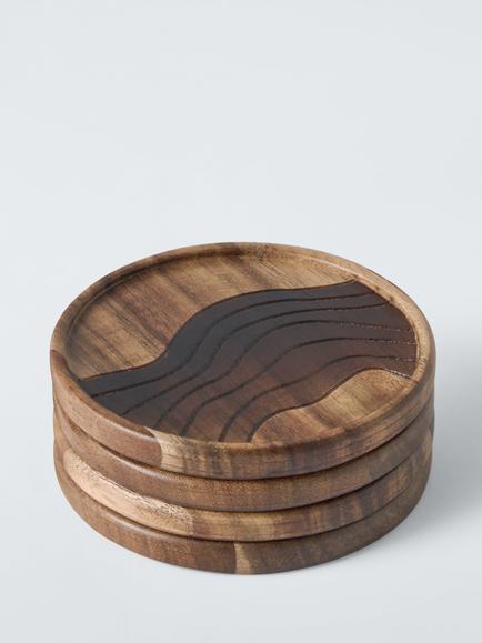 John Lewis Made by Care Coasters, Set of 4, FSC-Certified (Acacia Wood) - view 2, Brown Multi