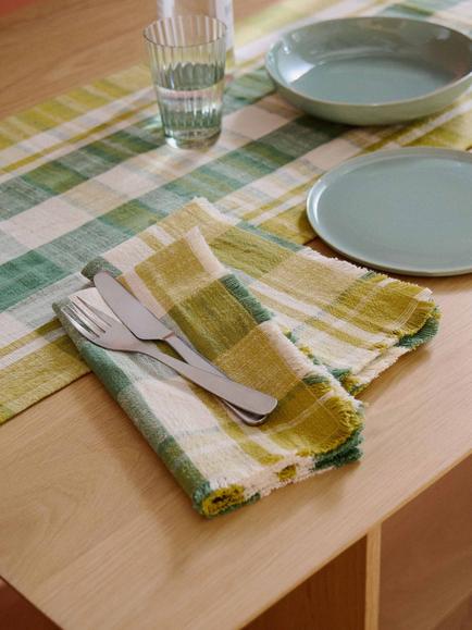 The Conran Shop Marabar Check Cotton Napkins, Set of 2, Green/Chartreuse - view 2, Green/Chartreuse
