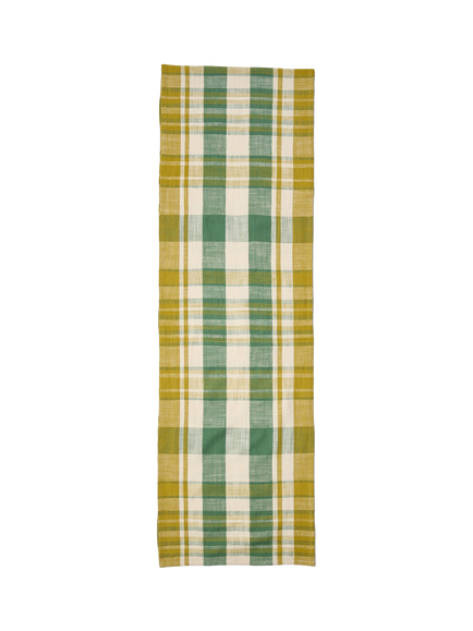 The Conran Shop Marabar Check Cotton Table Runner, 260cm, Green/Chartreuse, Green/Chartreuse
