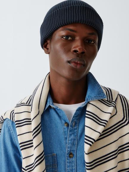 John Lewis Cotton Fisherman Beanie Hat, Blue Navy, Blue Navy
