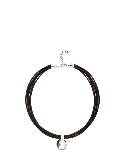 UNOde50 Multistrand Short Leather Sphere Necklace, Black/Silver