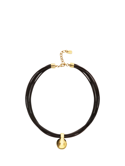 UNOde50 Multistrand Short Leather Sphere Necklace, Black/Gold