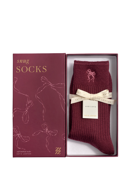 Katie Loxton Ribbed Socks with Bow, Cherry, Cherry