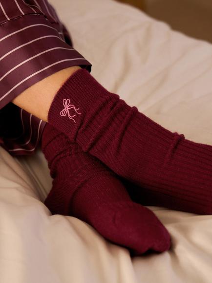 Katie Loxton Ribbed Socks with Bow, Cherry - view 2, Cherry