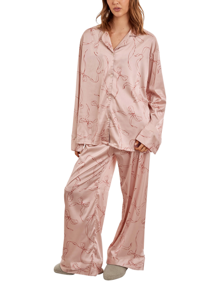 Katie Loxton Bow Print Pyjama Gift Set, Medium, Cherry, Cherry