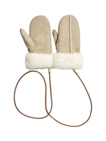 Katie Loxton Faux Suede Corded Mittens, Creme, Crème / Taupe