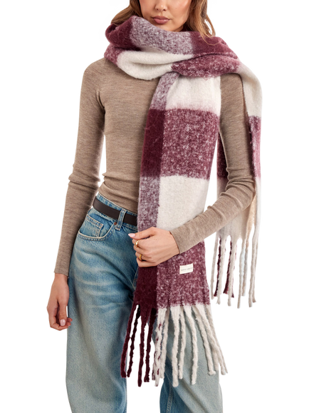 Katie Loxton Check Tassel Scarf - view 2, Cherry / Sand