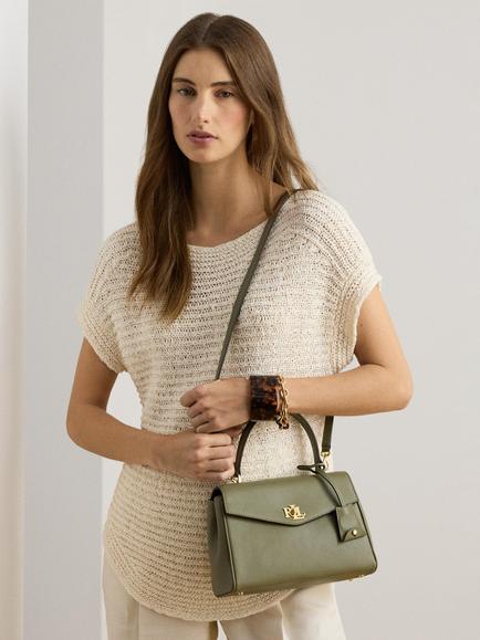 Lauren Ralph Lauren Farrah Leather Satchel Handbag - view 2, Sage Green