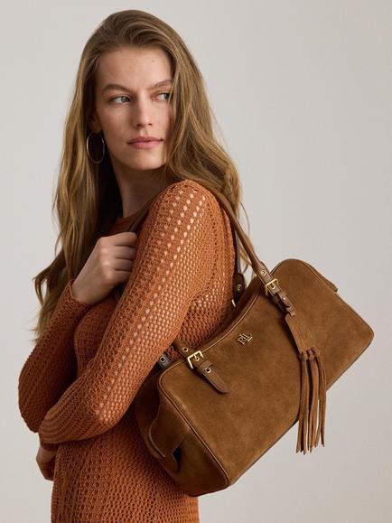 Lauren Ralph Lauren Large Marcy Suede Shoulder Bag, Light Tobacco - view 2, Light Tobacco