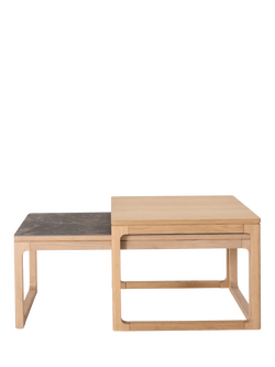 John Lewis OUTLET Mira II Nest of 2 Coffee Tables, Like New, Oak/Ceramic Brown, Oak/Ceramic Brown