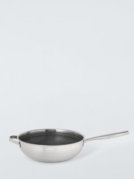 John Lewis Hybrid Stainless Steel Non-Stick Wok, 28cm, Stainless Steel
