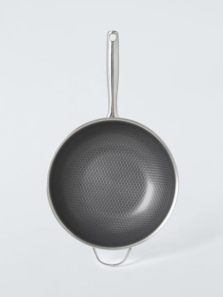 John Lewis Hybrid Stainless Steel Non-Stick Wok, 28cm - view 2, Stainless Steel