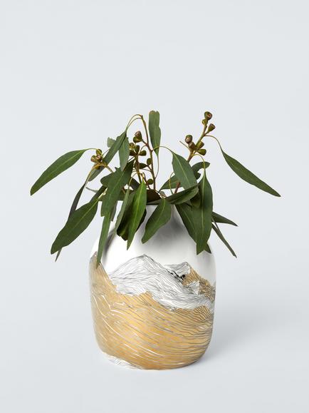 John Lewis Made by Care Peter Dyer 'Quiet Transformation' Fine China Vase, Gold - view 2, Gold Multi