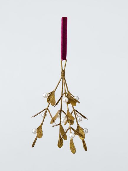 John Lewis The Cherisher Beaded Mistletoe Tree Decoration, Gold, Gold