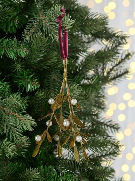 John Lewis The Cherisher Beaded Mistletoe Tree Decoration, Gold - view 2, Gold