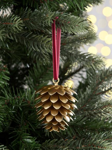 John Lewis The Curator Metal Pine Cone Bauble, Gold - view 2, Gold