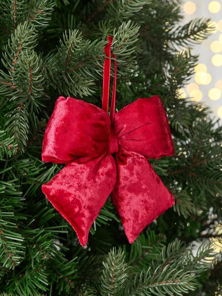 John Lewis Curate & Collect Velvet Bow Tree Decoration, Red - view 2, Red Burgundy
