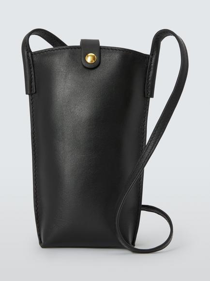 John Lewis Leather Phone Bag, Black, Black