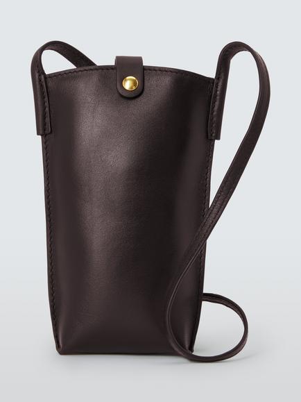 John Lewis Leather Phone Bag, Choc, Choc