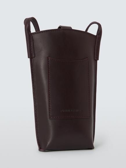 John Lewis Leather Phone Bag, Choc - view 2, Choc