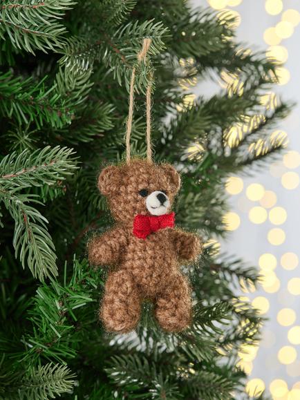 John Lewis The Cherisher Felt Bow Bear Tree Decoration, Brown - view 2, Brown