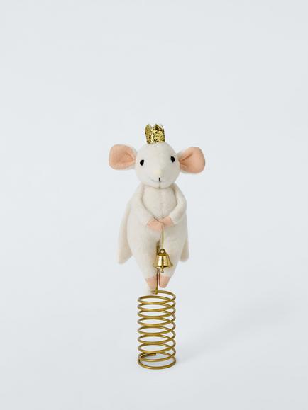 John Lewis Felt Angel Mouse with Bells Tree Topper, White