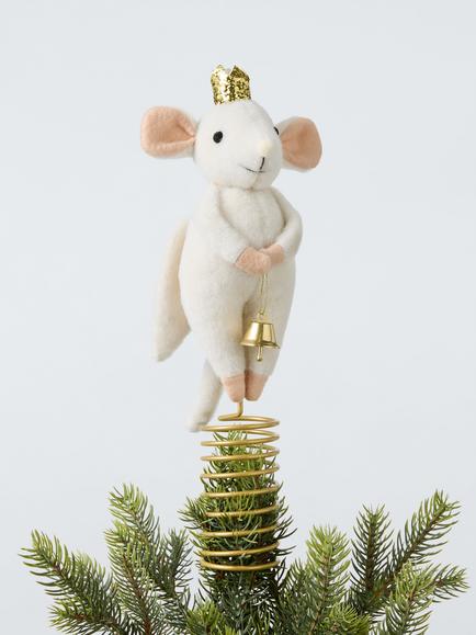 John Lewis Felt Angel Mouse with Bells Tree Topper - view 2, White