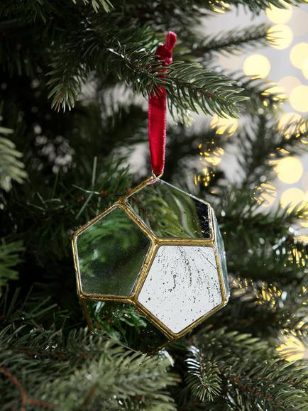 John Lewis The Curator Metal Faceted Mirror Bauble, Gold - view 2, Multi