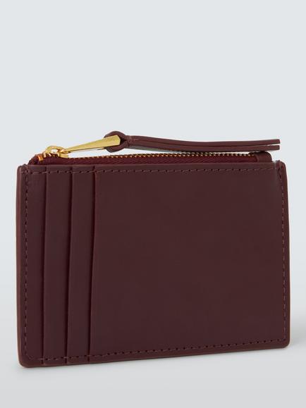 John Lewis Leather Zipped Card Holder, Burgundy - view 2, Burgundy