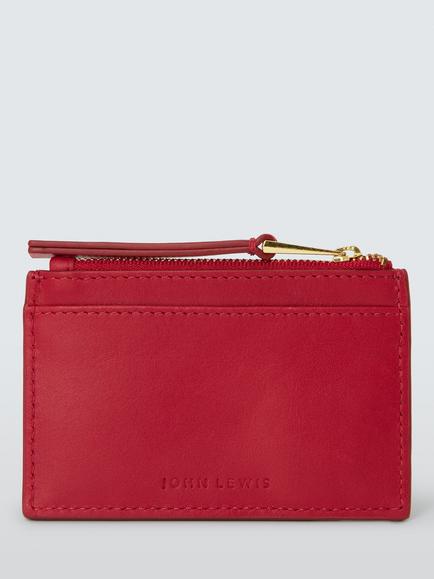 John Lewis Leather Zipped Card Holder, Red, Red
