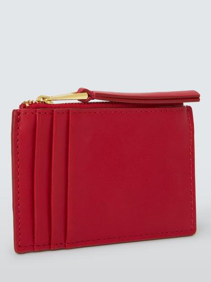 John Lewis Leather Zipped Card Holder, Red - view 2, Red