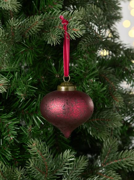John Lewis The Curator Onion Crackle Bauble, Red - view 2, Red