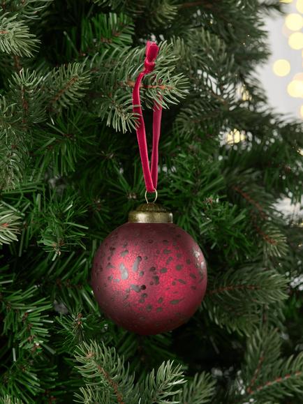 John Lewis The Curator Round Crackle Bauble, Red - view 2, Red