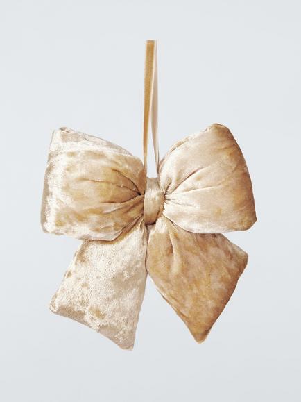 John Lewis Curate & Collect Velvet Bow Tree Decoration, Champagne, Champagne Gold