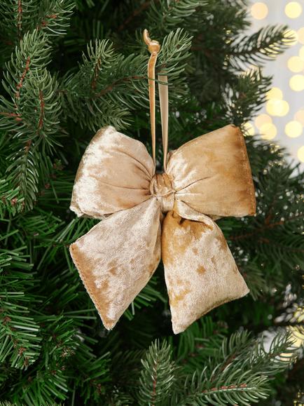 John Lewis Curate & Collect Velvet Bow Tree Decoration, Champagne - view 2, Champagne Gold
