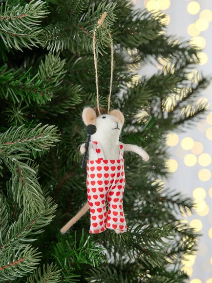 John Lewis The Cherisher Felt Pop Star Mouse Tree Decoration, Multi - view 2, Multi
