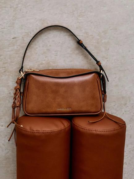 CHARLES & KEITH Mini Hayden Shoulder Bag - view 2, Distressed Tan