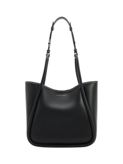 CHARLES & KEITH Lyla Mini Tubular Slouchy Faux Leather Tote Bag, Black, Black