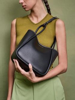 CHARLES & KEITH Lyla Mini Tubular Slouchy Faux Leather Tote Bag - view 2, Black